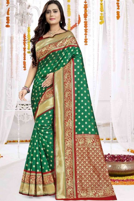 Green Banarasi Saree with Weaving Handloom Silk