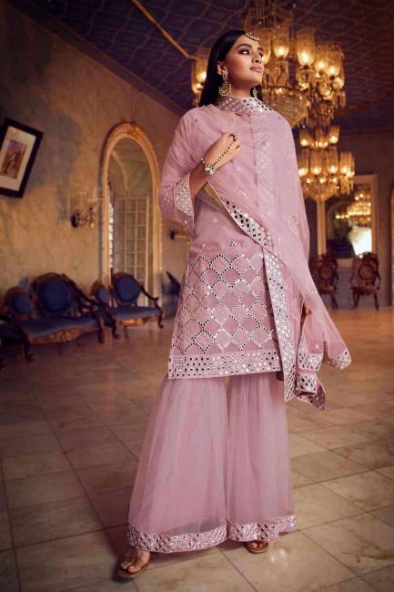 Silk Baby Pink Sharara Suit dupattta