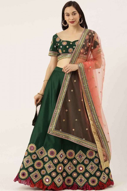 Exquisite Green Satin and silk Lehenga Choli