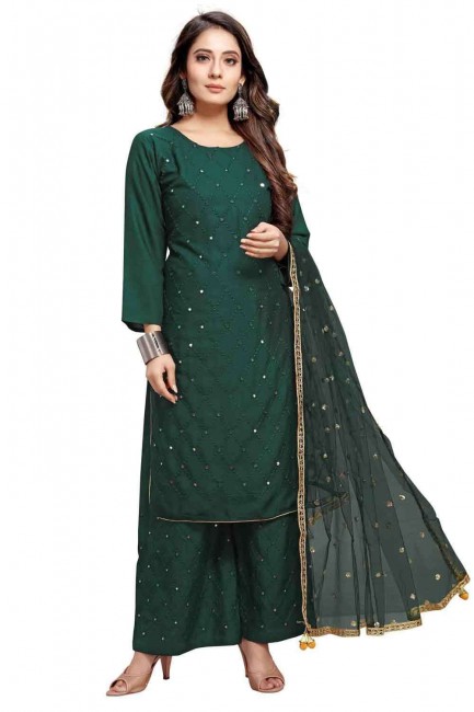 Rayon Rayon Anarkali Suit in Green with dupatta