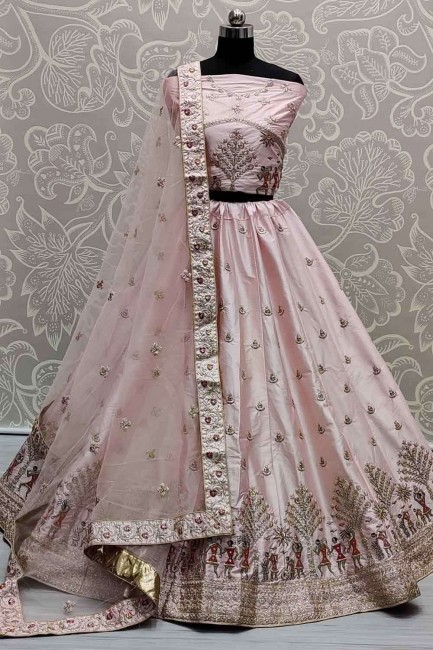 Lehenga Choli in Pink Silk with Embroidery