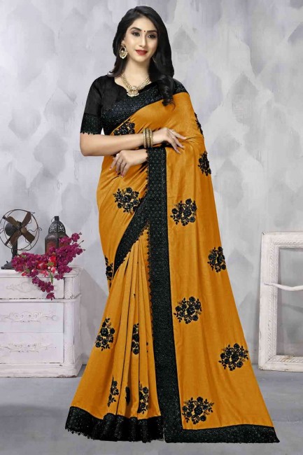 Delicate Mustard Saree in Silk with Embroidered