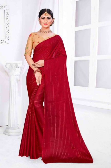 Maroon Saree in Silk with Weaving