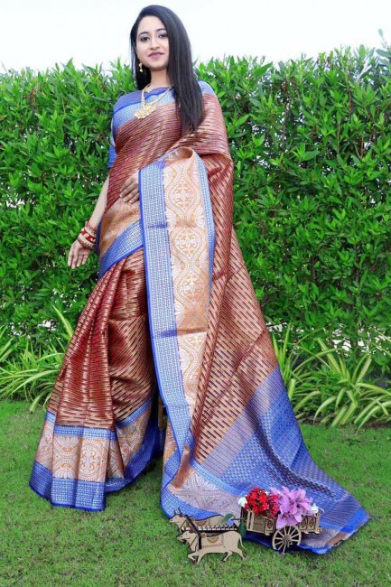Beautiful Silk Saree with Weaving in Brown