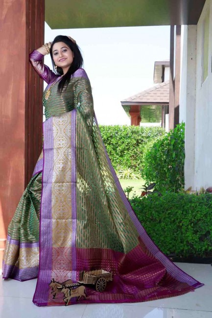 Classy Silk Weaving Green Saree with Blouse