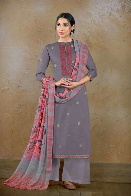 Dazzling Grey Cotton Palazzo Pant Palazzo Suit with Cotton