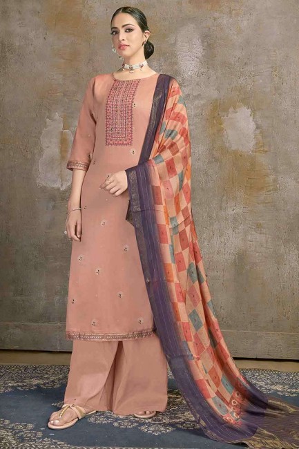 Salmon Cotton Palazzo Suit with Cotton