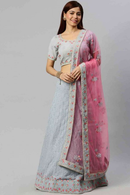 Grey Lehenga Choli in Georgette with Embroidery