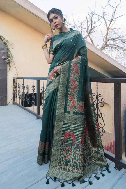 Dark Grey Tussar Silk Saree with Weaving