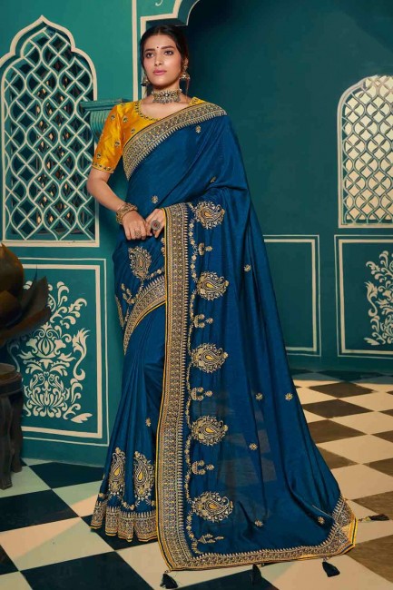 Chiffon Saree with Embroidered in Blue