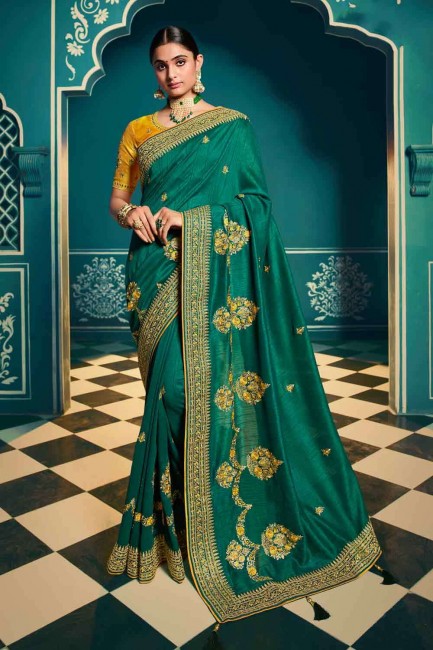 Green Embroidered Saree in Chiffon