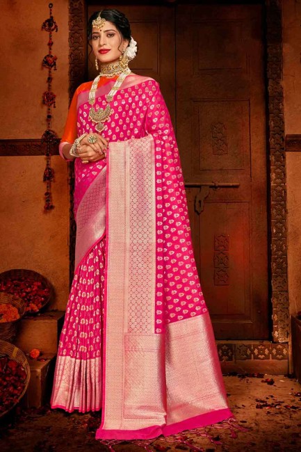 Pink Art Silk Weaving South Indian Saree with Blouse