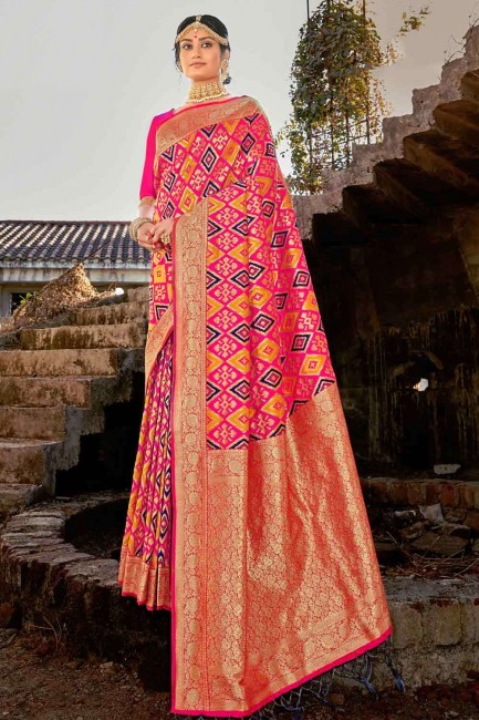 Banarasi raw Silk Banarasi Saree in Pink with Weaving