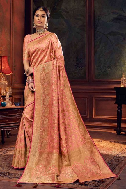 Pink South Indian Saree in Art Silk with Weaving