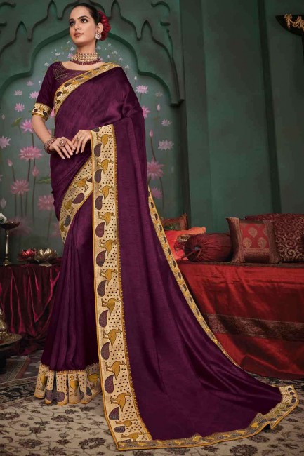 Violet Saree with Weaving Art Silk