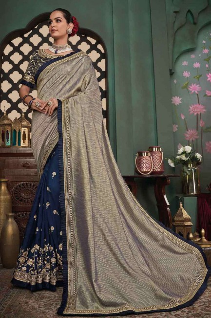 New Grey Saree with Embroidered Art Silk
