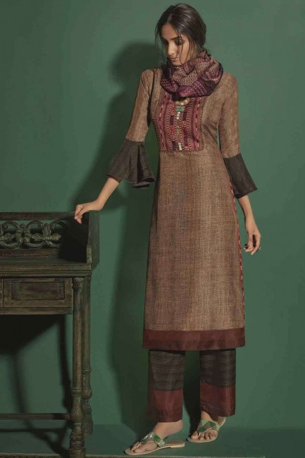 Brown Rayon Silk Churidar Palazzo Suit