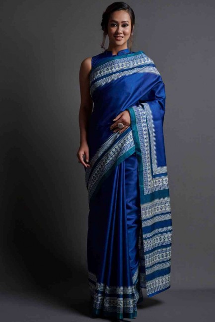 Silk Printed Saree in Royal Blue with Printed
