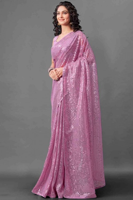 Embroidered Georgette Magenta Saree Blouse