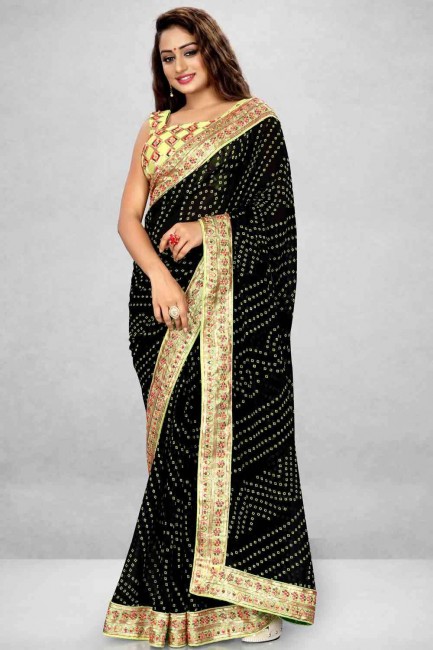 Printed Georgette Saree in Black with Blouse