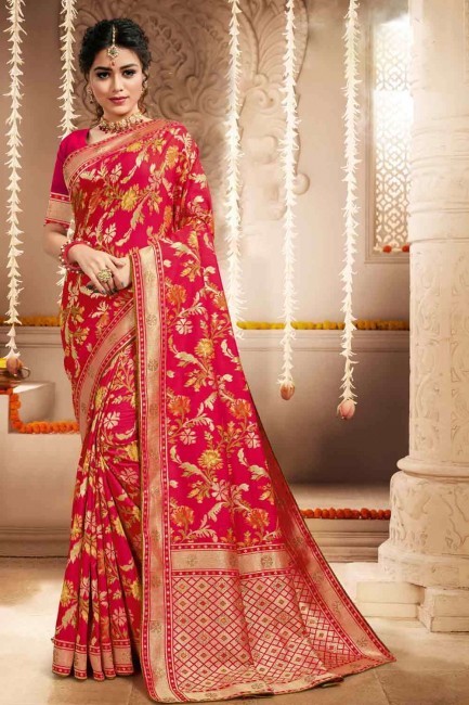 Fashionable Weaving Silk Saree in Red with Blouse