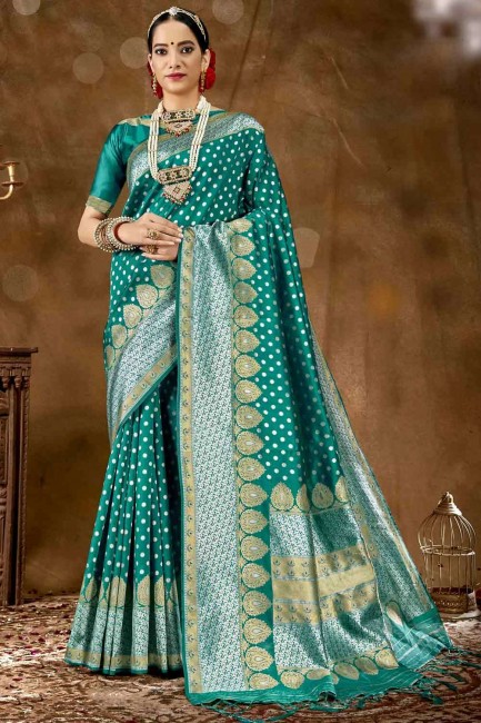 Green Weaving Banarasi Saree in Banarasi raw Silk