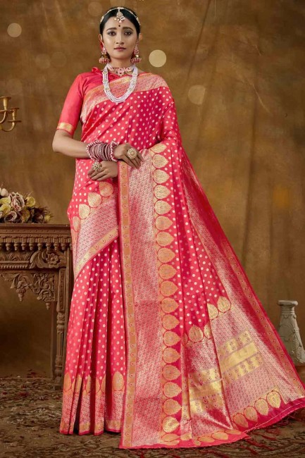 Weaving Banarasi raw Silk Banarasi Saree in Pink