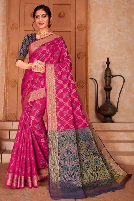 Pink Silk Zari Saree with Blouse