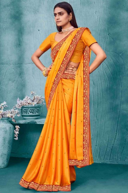 Golden Saree in Chiffon with Embroidered