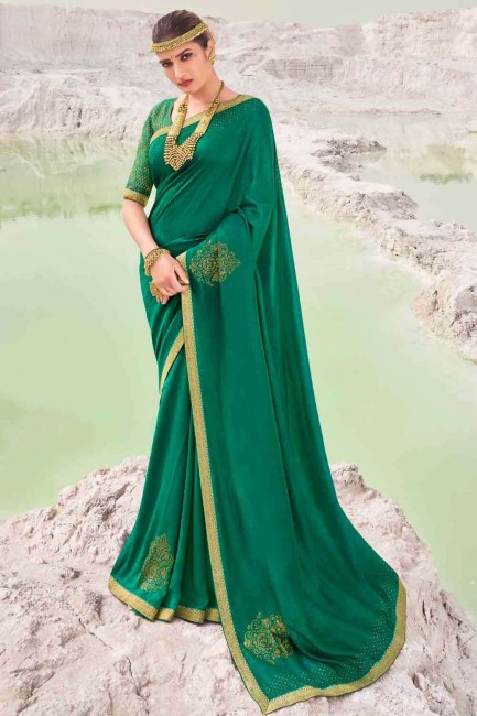 Opulent Silk Embroidered Green Saree with Blouse