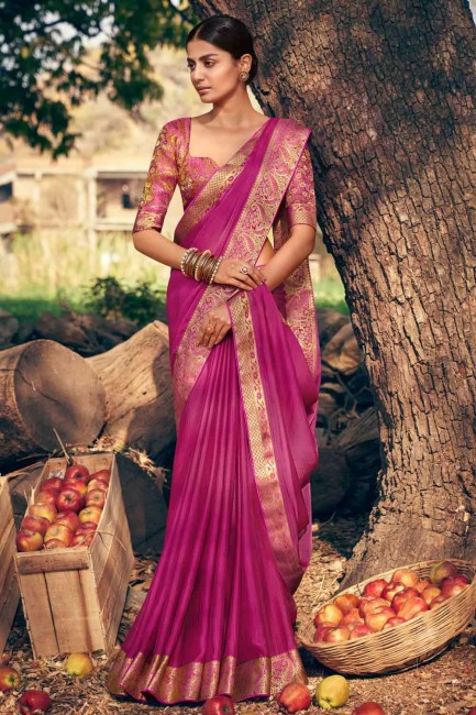 Chiffon Saree with Embroidered in Purple
