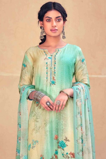 Cotton Palazzo Suit in sea Green with Cotton