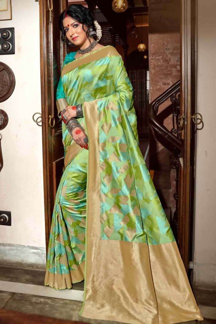 Ravishing Weaving Banarasi raw Silk Banarasi Saree in Green