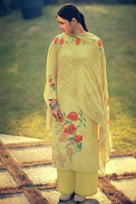 Alluring Cotton Yellow Palazzo Suit in Cotton