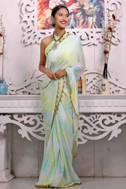 Multicolor Printed Satin Printed Saree