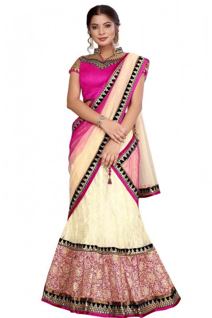 Pink Lehenga Choli in Net with Embroidery