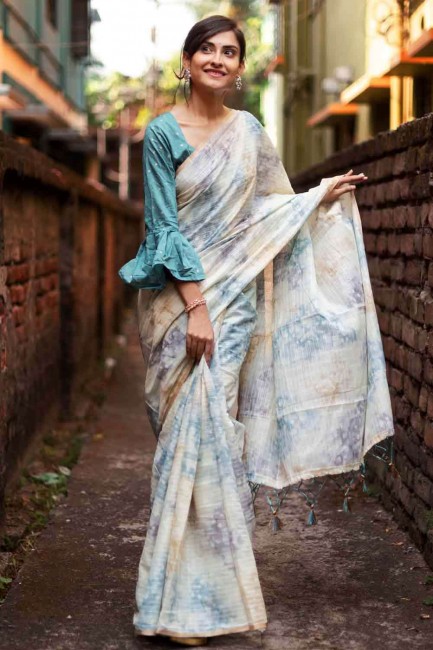 Weaving Saree in Blue Silk