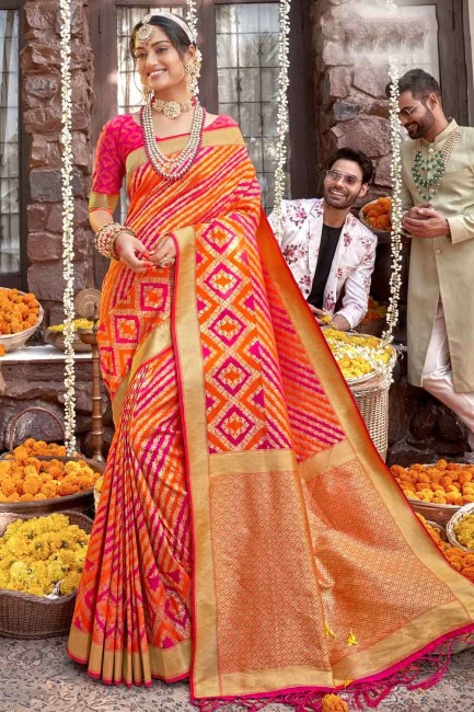 Pink Banarasi Saree with Weaving Banarasi raw Silk