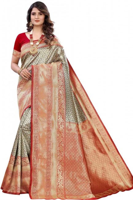 Glorious Weaving Silk Saree in Red with Blouse