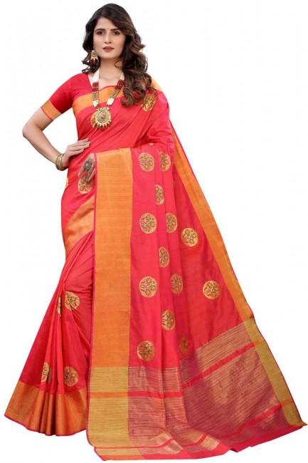 Elegant Silk Saree with Embroidered in Red