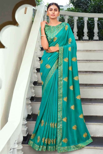 Viscose Embroidered Blue Saree with Blouse