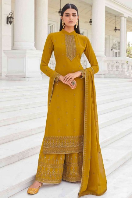 Golden Georgette Palazzo Suit with dupatta