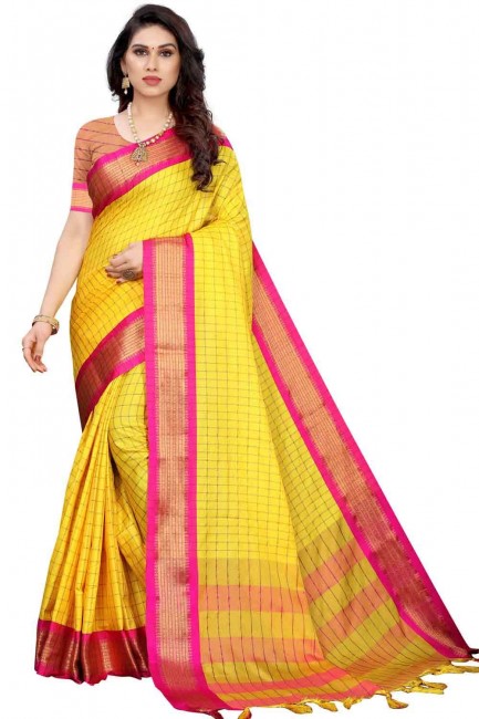 Weaving Silk Saree in Yellow with Blouse