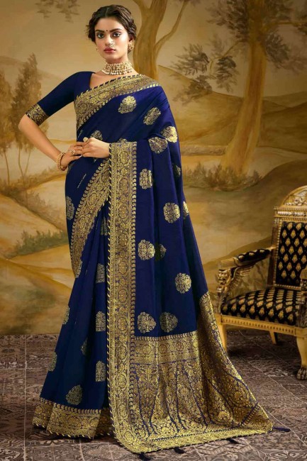 Enticing Saree in navy Blue Art Silk with Weaving