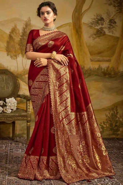 Art Silk Weaving Maroon Saree with Blouse
