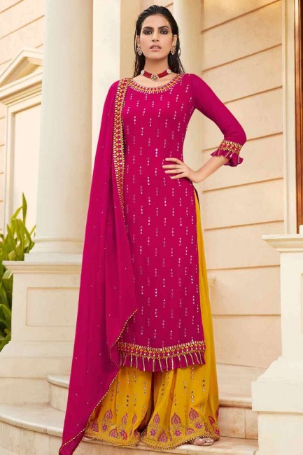 Delicate Faux Georgette Palazzo Suit in Pink