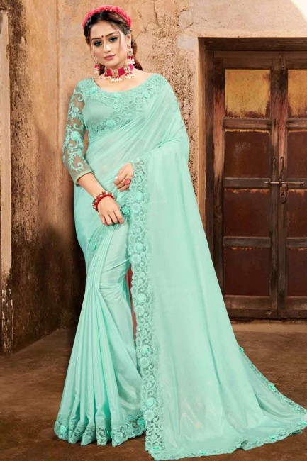 Sequins Crepe Saree in sky Blue with Blouse