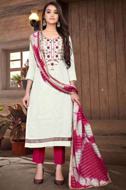 Cotton Off White Salwar Kameez dupattta