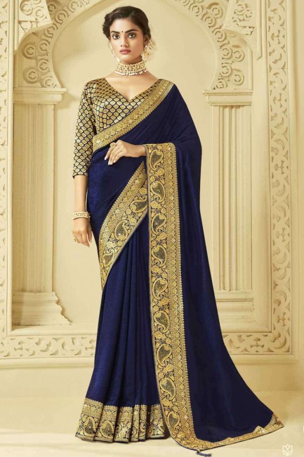 Latest navy Blue Silk South Indian Saree with Weaving