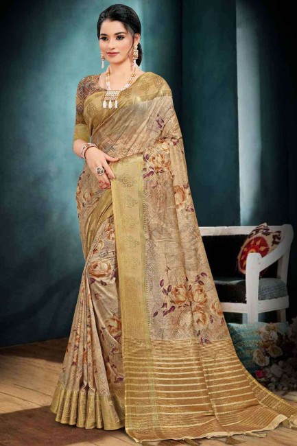 Light taupe  Saree in Weaving Cotton